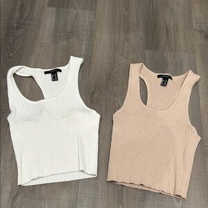 Forever 21 Ribbed Tank Top Set - White and Tan